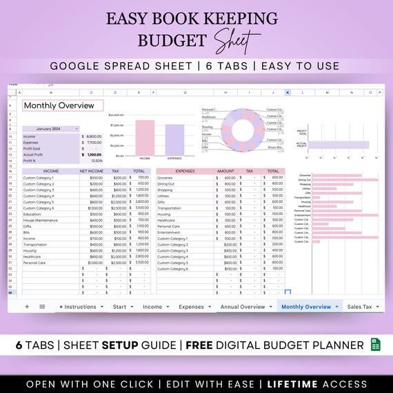 Small Business Bookkeeping Spreadsheet: Google Sheets Template (Digital Download)