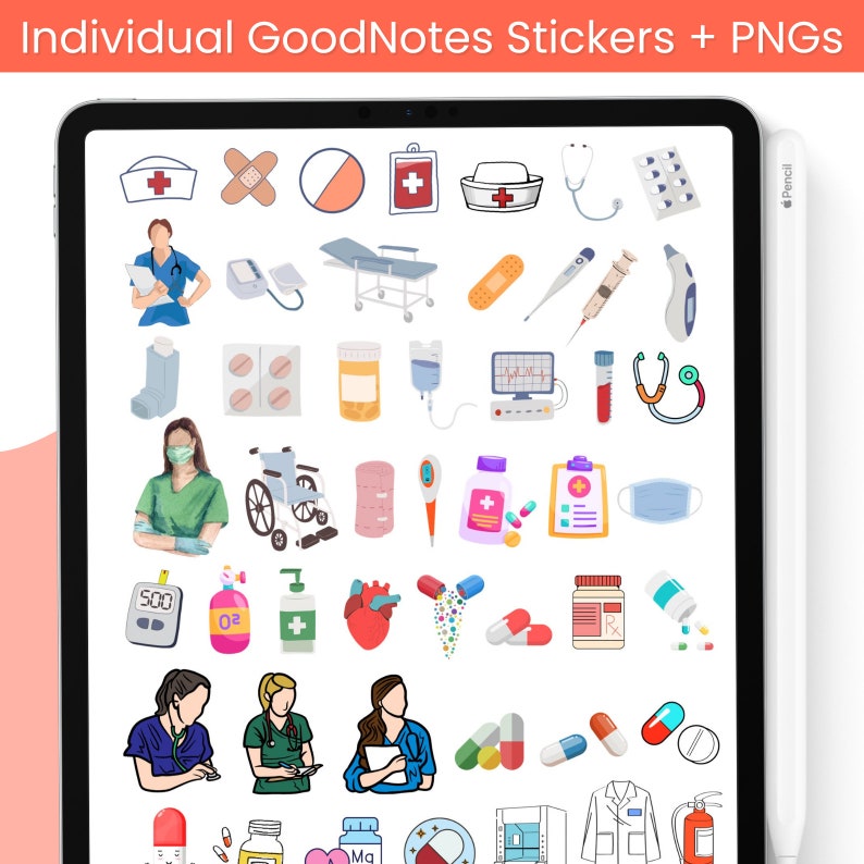 Más de 650 pegatinas médicas para Goodnotes, pegatinas de atención médica, pegatinas de enfermeras, pegatinas de herramientas médicas, notas adhesivas, pegatinas de planificador digital imagen 3