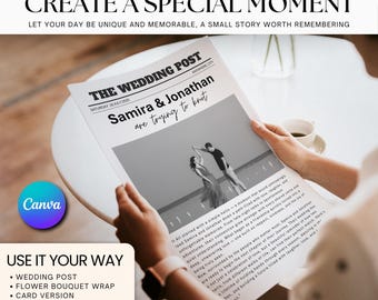 Wedding Newspaper Template with Photo: Editable Canva Program (Digital Download)
