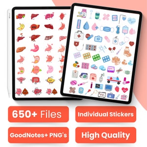 650 Medical Stickers for Goodnotes, Healthcare Stickers, Nurse Stickers, Medical Tools Stickers, Sticky Notes, Digital Planner Sticker image 2