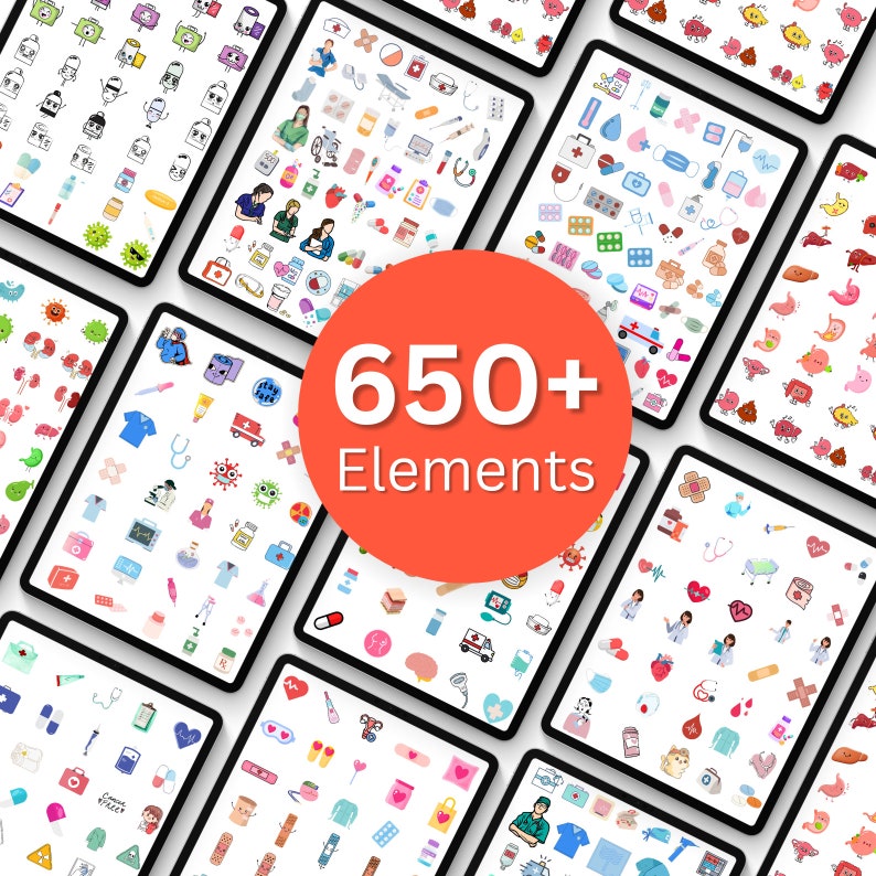650 Medical Stickers for Goodnotes, Healthcare Stickers, Nurse Stickers, Medical Tools Stickers, Sticky Notes, Digital Planner Sticker image 6