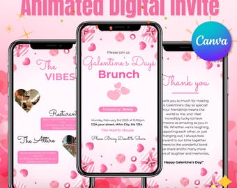 Galentine's Day Brunch Invitation Template: Pink Bow Design (Digital Download)