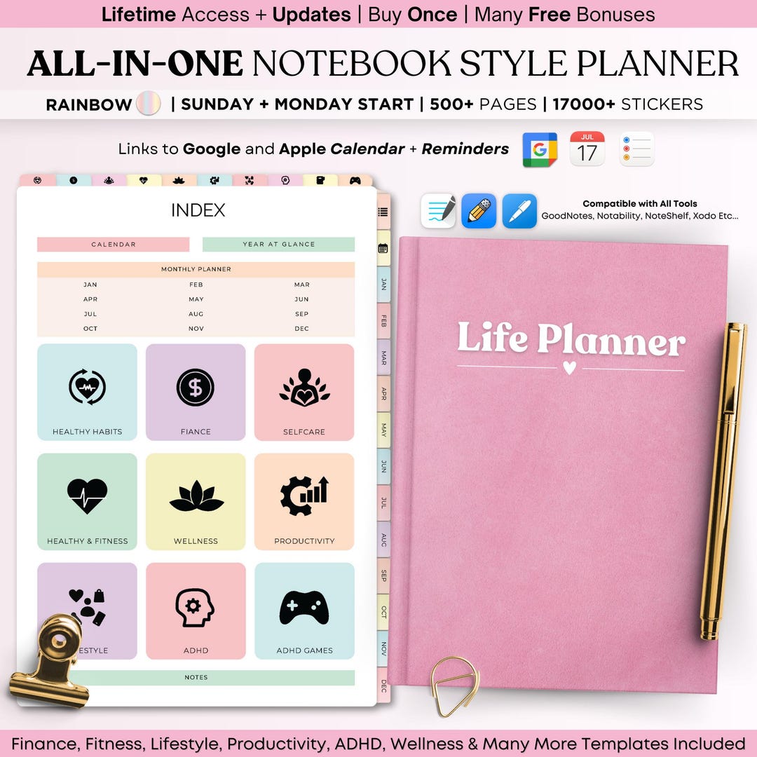 Rainbow Digital Planner 2025 2026, Goodnotes iPad Planner, Notability ...