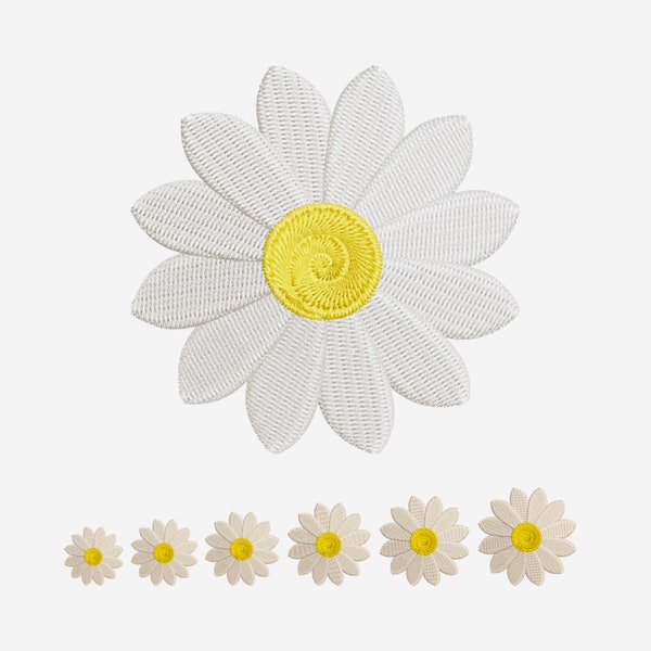 Mini White Daisy Machine Embroidery File, Autumn Embroidery Design, Baby Flower Embroidery, Daisy Floral Design, 6 Sizes - Instant Download