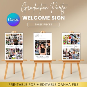 Graduation Welcome Sign Set Canva Template, Senior Photo Collage Poster, Editable Graduation Party Sign, Printable Decor , Instant Download