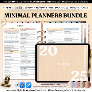 2025 - 2026 Minimal Digital Planner, Digital goodnotes Planner, Hyperlinked Planner, Link with Google and Apple calendar, Android Planner