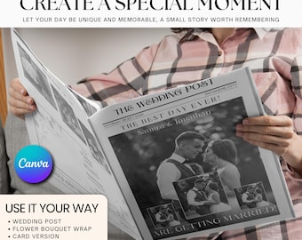 Wedding Newspaper Template with Photo: Editable Canva Program (Digital Download)