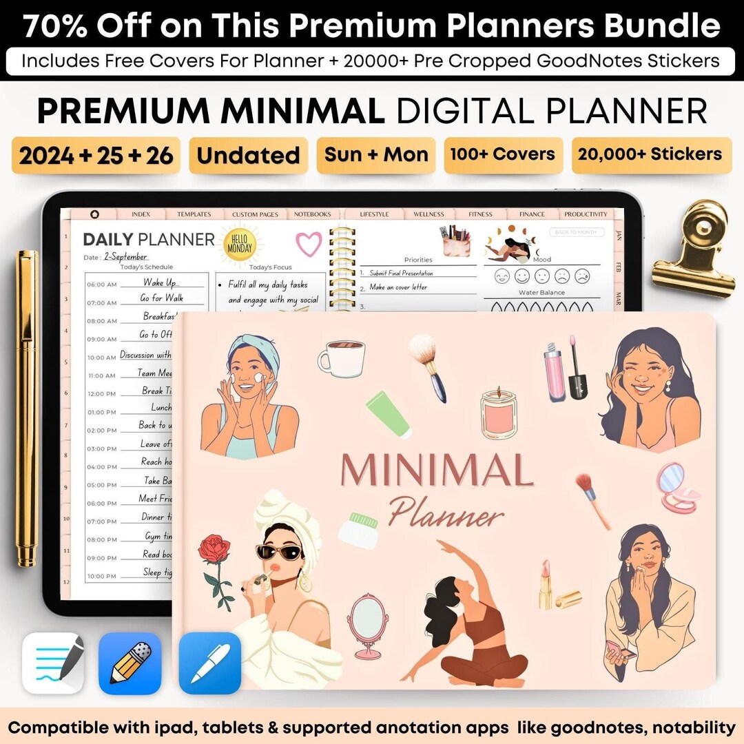 Minimal Digital Planner 2025 2026 Undated, Goodnotes Notability ...