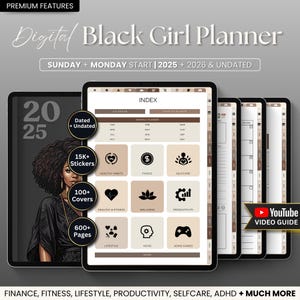 2025 Black Girl Digital Planner for Goodnotes, Notability, iPad & Tablet | Black Girl Undated Planner, Life Planner | Daily weekly Planner