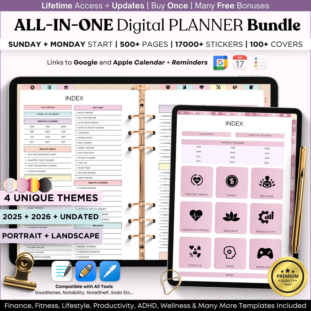 All in One Digital Planner 2025 2026 2027, Digital Planner, Digital ...