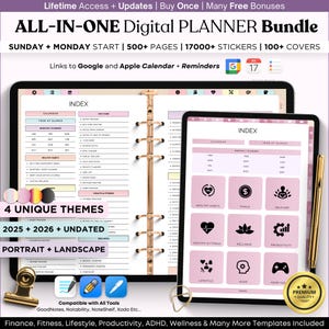 All In One Digital Planner 2025 2026 2027, Digital Planner, Digital Journal, Digital Goodnotes Template, Weekly, Daily Planner, Monthly plan