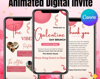 Animated Galentine's Day Brunch Invitation: Editable Canva Template (Digital)