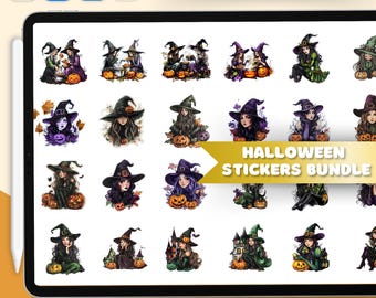 Witchy Halloween Digital Stickers: GoodNotes Planner Bundle (PNG)