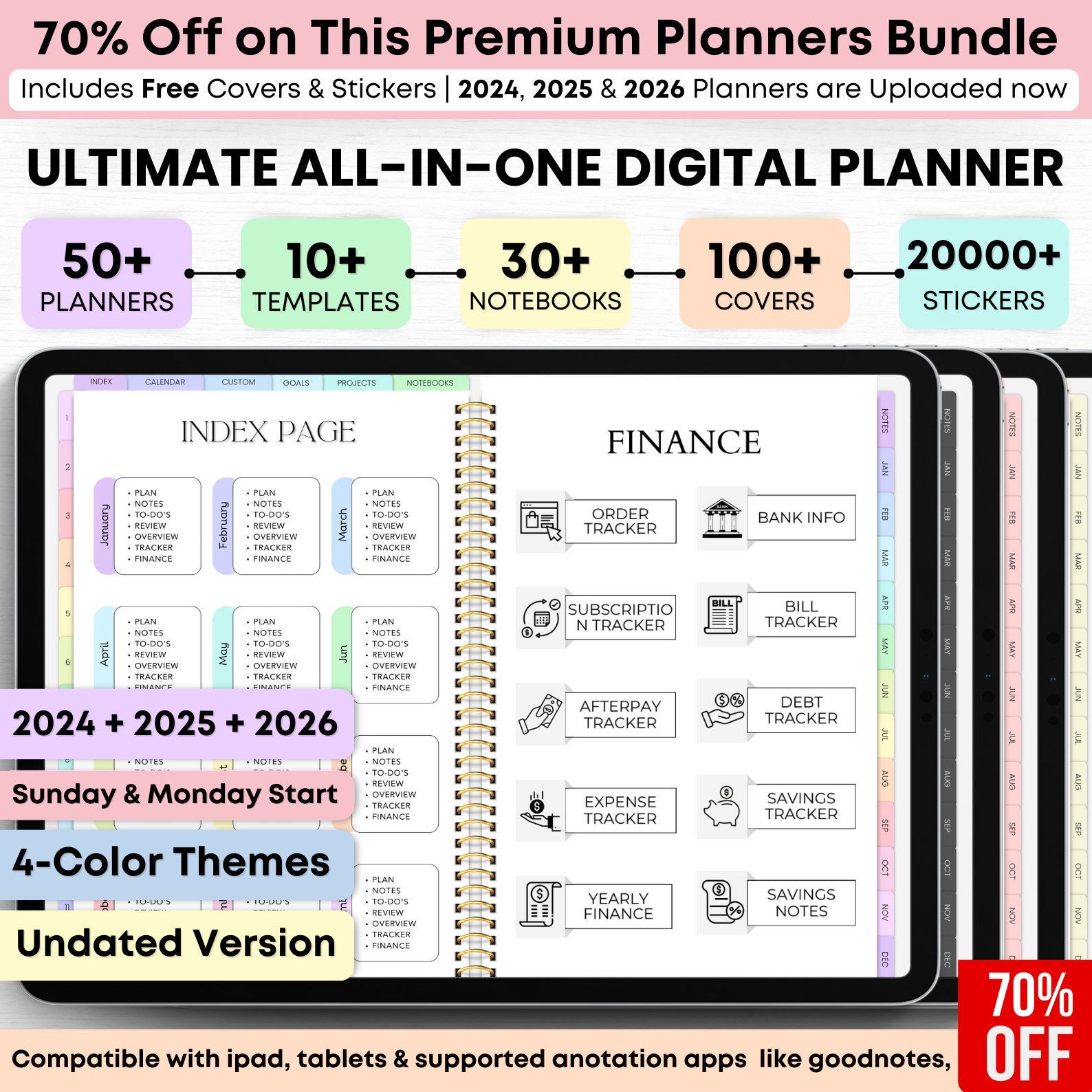 Digital Planner 2024 2025 2026 Undated Digital Planners Goodnotes Planner  Xodo Notability Noteshelf ,ipad Planner Android Planner 4 Themes 