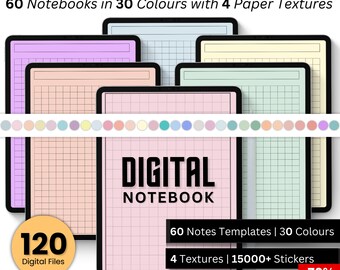 Cuaderno digital, Notas digitales del diario digital, Papel de notas, Papel digital, Forrado, Cuadrícula, Punteado, En blanco, Plantilla digital, Plantilla para tomar notas