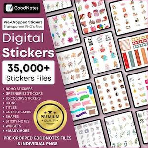 35000+ Daily Digital Sticker Book for Goodnotes, PNG Files of Digital Stickers, Sticky Notes, Digital Icon Stickers, Digital Planner Sticker