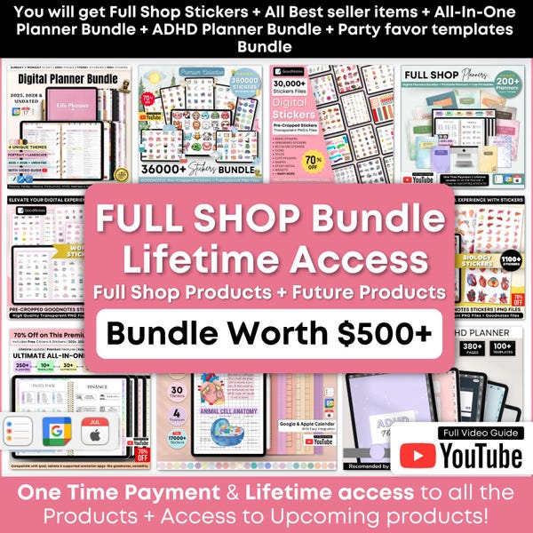 デジタル プランナー ステッカー バンドル: GoodNotes iPad タブレット (PNG)