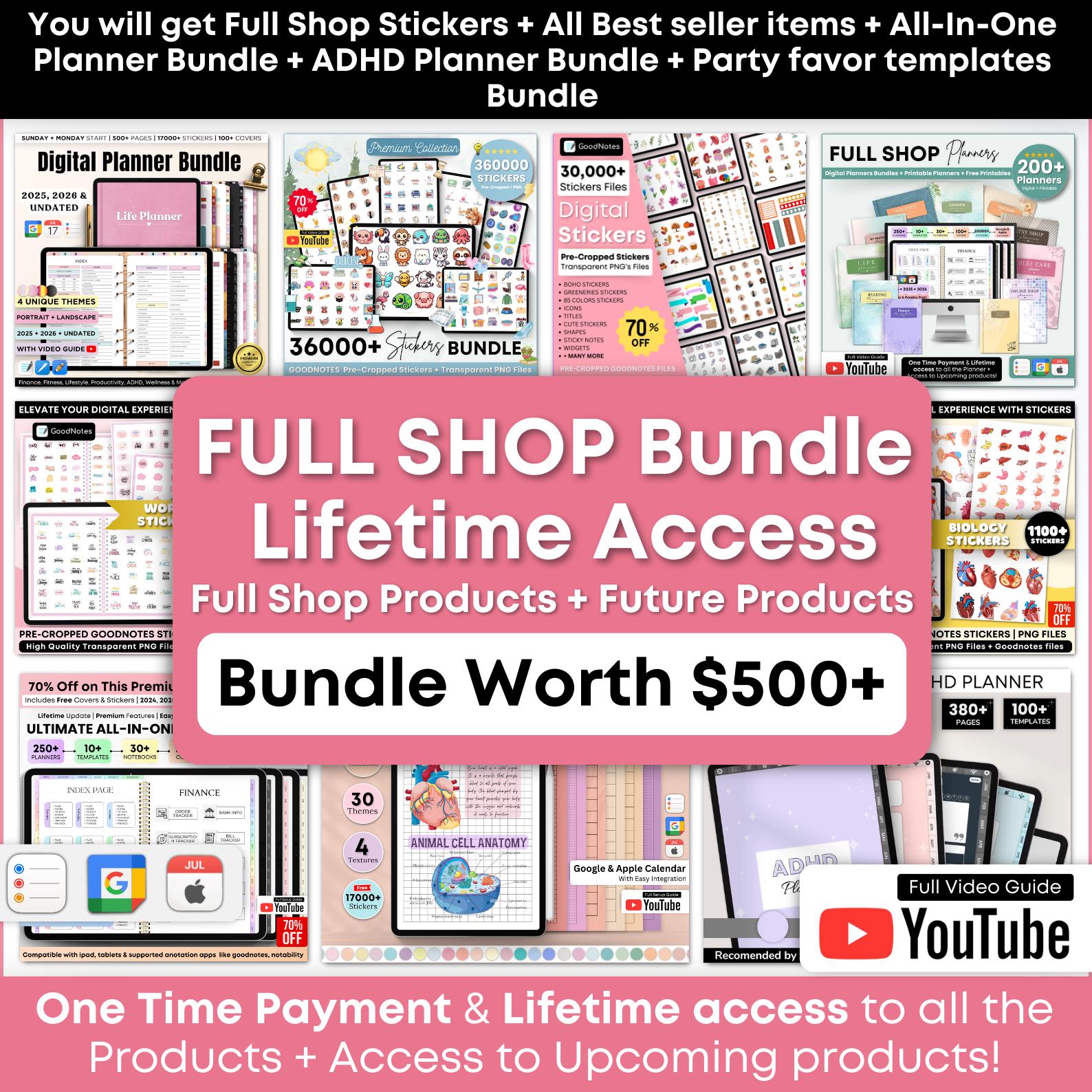 Digitale planner, digitale sticker, hele shopbundel, budget, fitness, notitieboekje, doelen en maaltijdplanning voor iPad en tablet, GoodNotes
