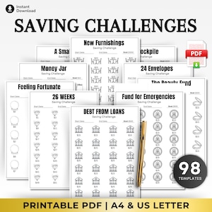 98+ Money Savings challenges mega bundle, A4 saving Tracker Templates, Mini Savings Challenge, Budget Binder, Finance Planner, 98 Templates