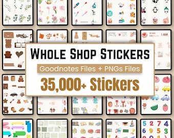 Digitale stickers voor de hele winkel, bijgesneden Goodnotes-stickers, Notability-stickers, Ipad-stickerbundel, dagelijkse png-stickers