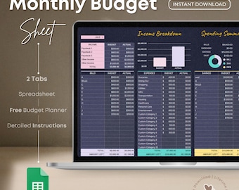 Spreadsheet maandbudget: Google Spreadsheets-budgetplanner (digitale download)