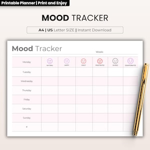 Daily Mood Journal, Mood Tracker, Mental Health Planner, ADHD Daily Journal, Fillable & Printable Planner, A4 A5 Printable