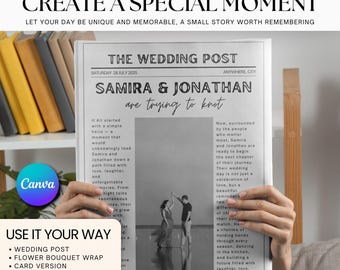 Wedding Newspaper Program Template: Editable Canva Design (Digital Download)