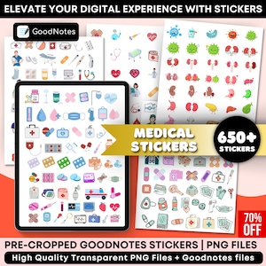 650 Medical Stickers for Goodnotes, Healthcare Stickers, Nurse Stickers, Medical Tools Stickers, Sticky Notes, Digital Planner Sticker image 1