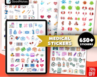 Más de 650 pegatinas médicas para Goodnotes, pegatinas de atención médica, pegatinas de enfermeras, pegatinas de herramientas médicas, notas adhesivas, pegatinas de planificador digital