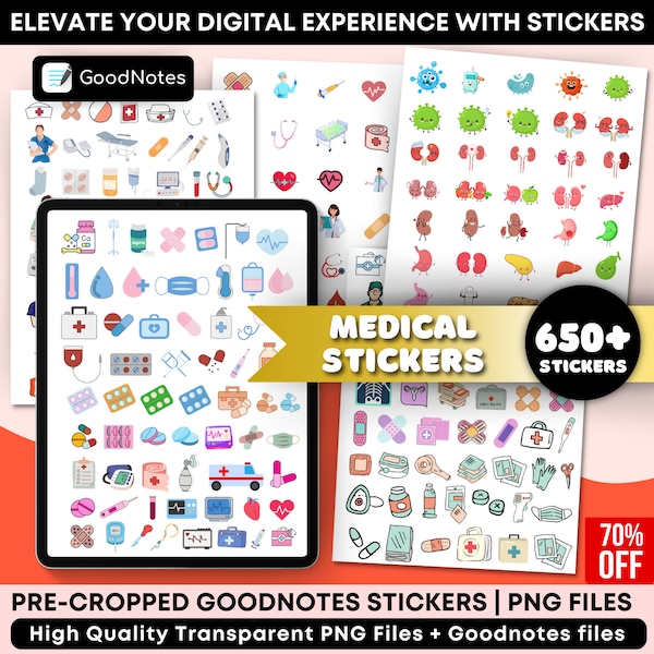 650+ Medical Stickers for Goodnotes, Healthcare Stickers, Nurse Stickers, Medical Tools Stickers, Sticky Notes, Digital Planner Sticker