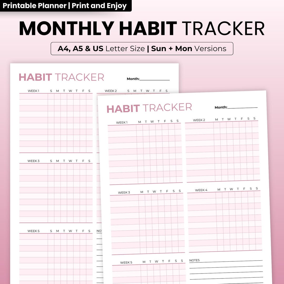 Monthly Habit Tracker Printable: A4, A5, Letter Sizes (PDF) - Etsy