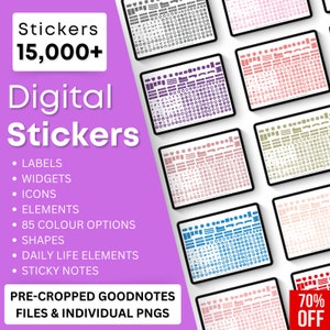 Digital Sticker Book for Goodnotes, PNG Files of Digital Stickers, Sticky Notes, Digital Icon Stickers, Digital Planner Stickers