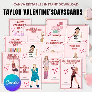 Editable Taylor Valentine Cards, In My Valentine Era, Printable Taylor Valentine's Day Cards, Printable Kids Classroom Valentine's Cards