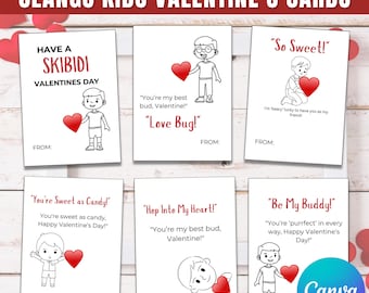 Funny Kids Valentine's Day Cards: Stick Figure Classroom Valentines (Digital Download)