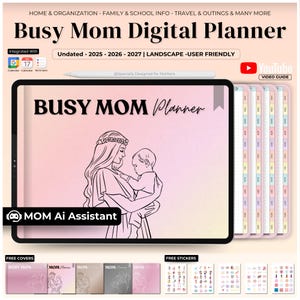 Busy Mom Digital Planner | Hyperlinked iPad Planner PDF | Home and Family Organizer | Cleaning, Finance & Health Templates | Pastel Theme