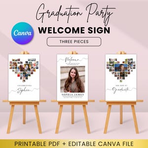 Graduation Welcome Sign Set Canva Template, Senior Photo Collage Poster, Editable Graduation Party Sign, Printable Decor , Instant Download