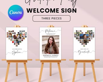 Graduation Welcome Sign Set: Photo Collage, Editable Canva Template (Instant Download, Printable PDF Files)