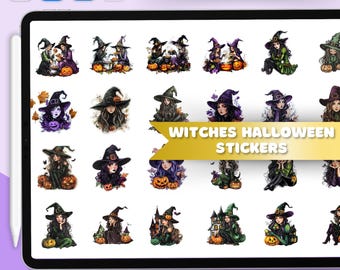 Witchy Halloween Goodnotes Stickers: Spooky Planner PNG Files