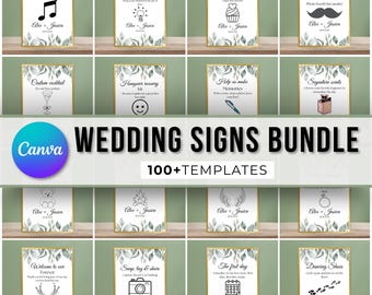 Minimalist Wedding Sign Bundle, Editable Canva Templates (Instant Download)