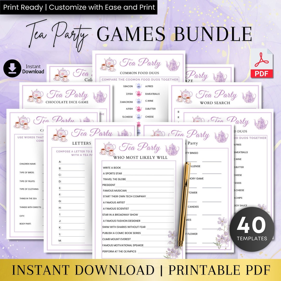 Printable Tea Party Games, Tea Party Games Bundle, Tea Party Activity ...