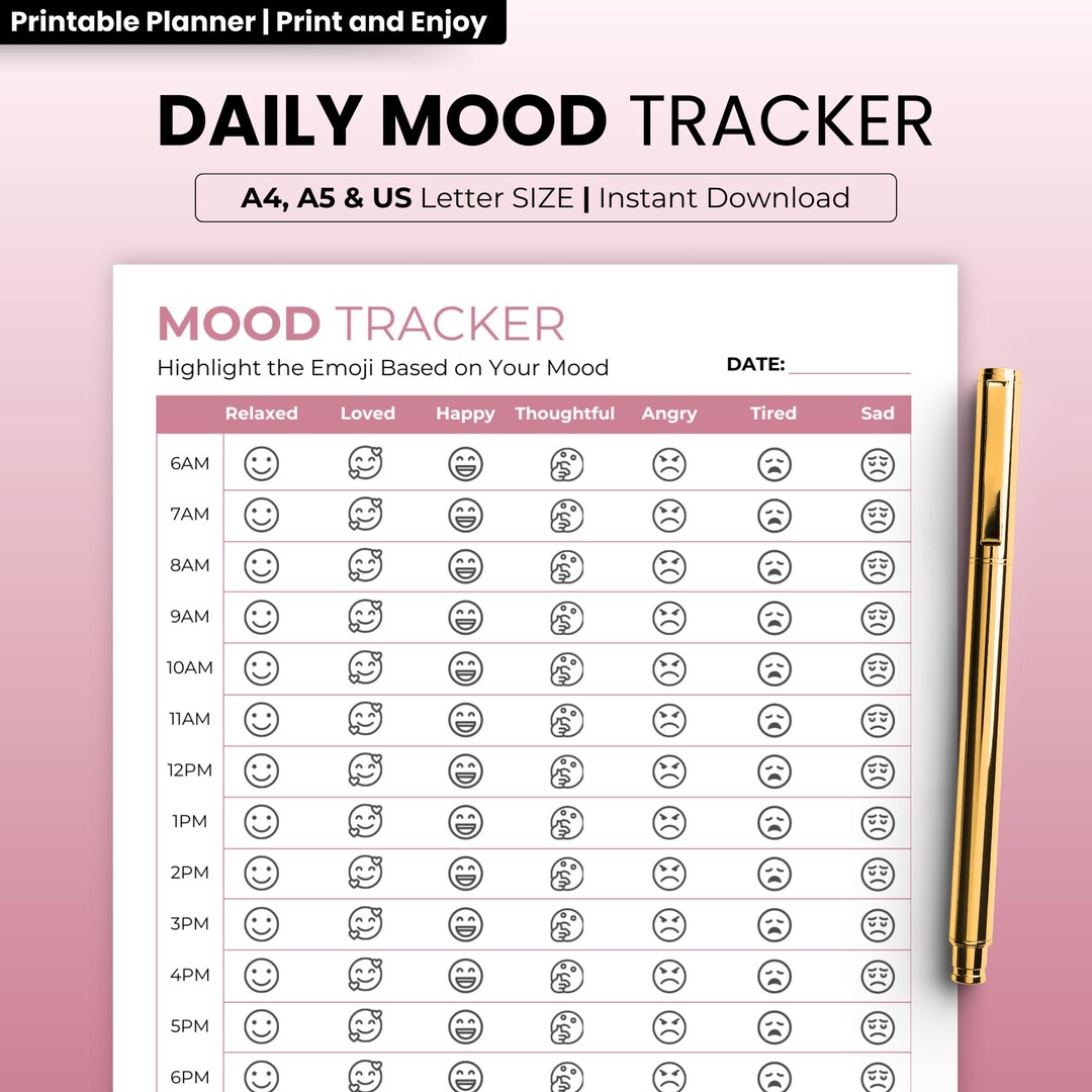 Daily Mood Tracker Printable: Emotion Journal, Wellness Planner (A4/A5 ...