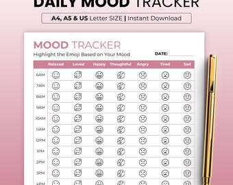 Daily Mood Tracker Printable: Emotion Journal, Wellness Planner (A4/A5/US Letter) (Instant Download)