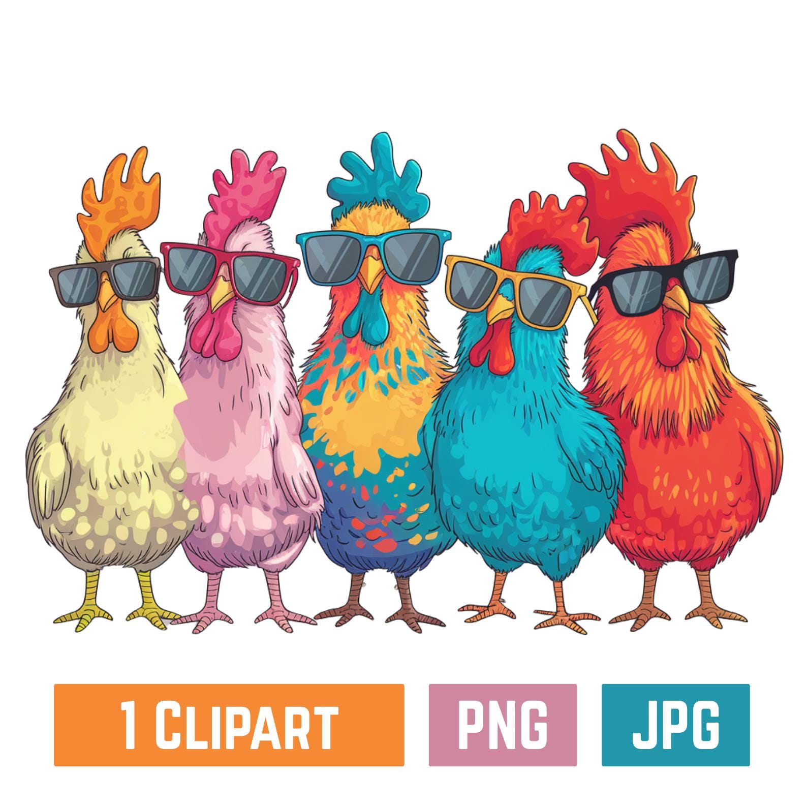 面白い鶏のクリップアート：雄鶏のベクター画像、昇華デザイン（SVG、PNG、JPG） - Etsy 日本, image size:1588x1588