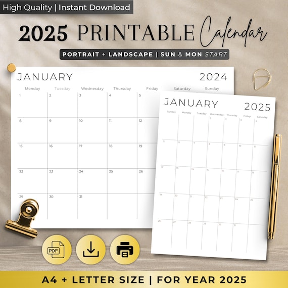 2025 Monthly Calendar: Elegant Landscape Planner (Printable PDF)