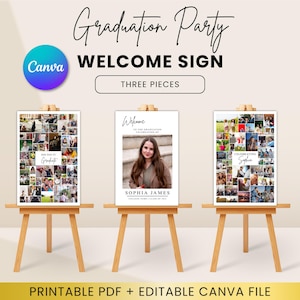 Graduation Welcome Sign Set Canva Template, Senior Photo Collage Poster, Editable Graduation Party Sign, Printable Decor , instant Download