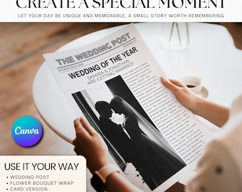 Wedding Newspaper Template with Photo: Editable Canva Program (Digital Download)