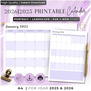 2025 Calendar 2025 Monthly Planner Landscape Elegant Monthly Calendar Sunday & Monday Start 2025 A4 Letter Size Wall Calendar PRINTABLE PDF