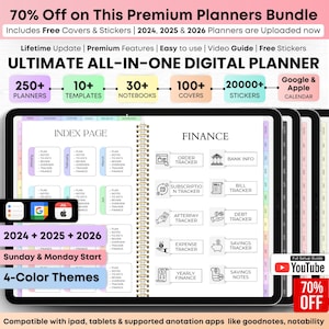 All-in-One Digitaler Planer 2025 2026 2027, Hyperlink Digitaler Planer, Täglich Wöchentlich Monatliches Journal, Goodnotes Planner, Apple Google Kalender