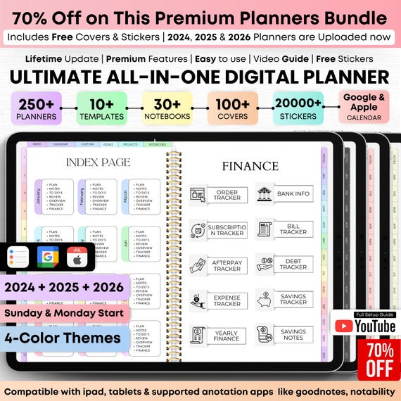 2025-2026 Digital Planner: Hyperlinked PDF, Goodnotes, Notability (Digital Download)