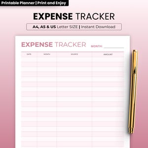Printable Expense Tracker, Money Tracker, Track Your Income, Small Business, Bookkeeping, Financial Planner, A4, A5, US Letter Size